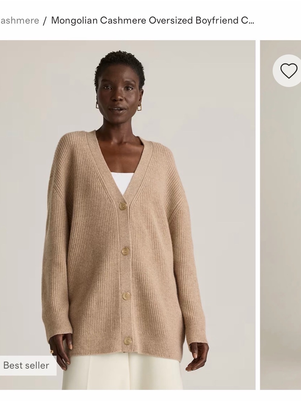 Quince Oversized Boyfriend Mongolian Cashmere Cardigan - oatmeal